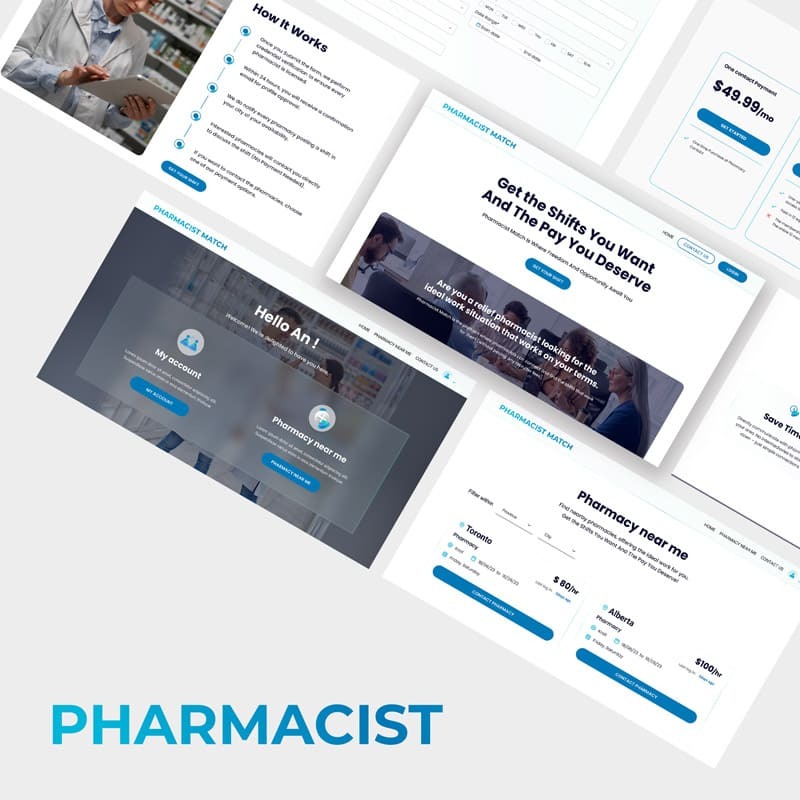 Web pages displaying Pharmacist Match website pages