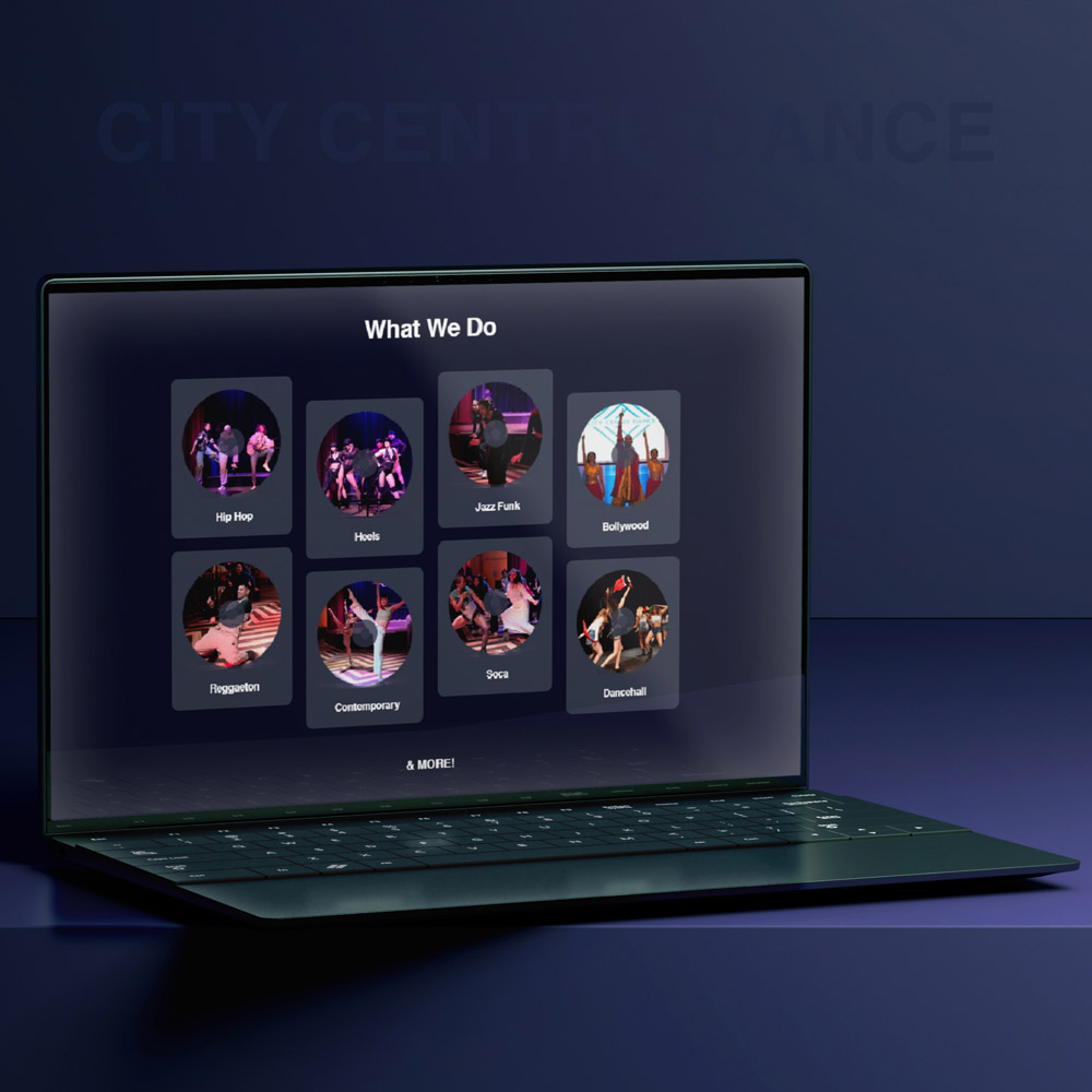 A laptop displaying City Centre Dance