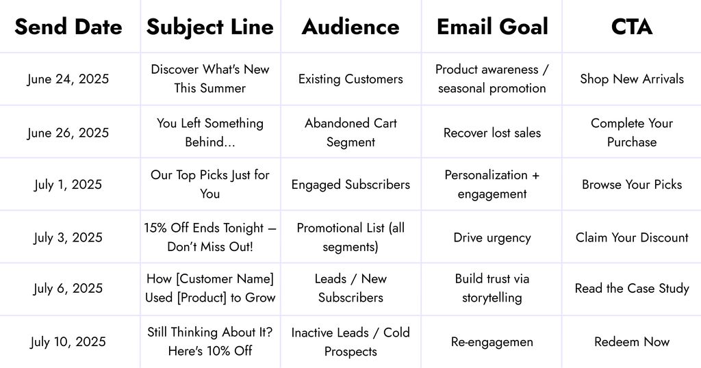 Build a Sample Monthly Email Calendar